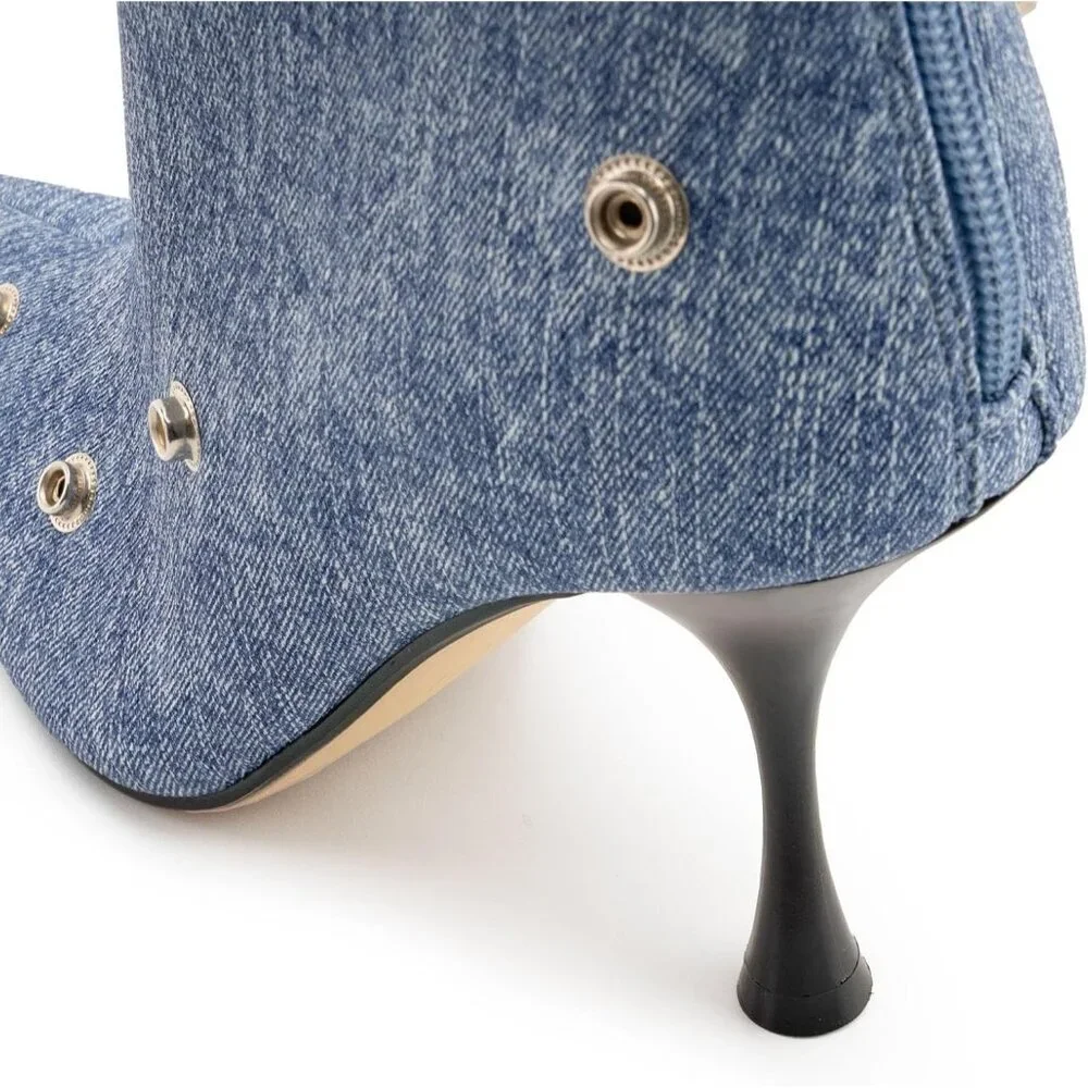 Women's Blue Suede Detachable Snap-off Panel Fold Over Fall Shark Boots